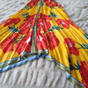Flying Tomato Yellow High-Low Floral Dress with Red Blooms